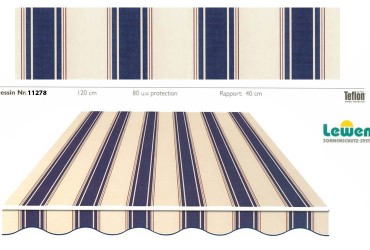 Ткань для маркизы, цвет белый с синими полосками, №11278.